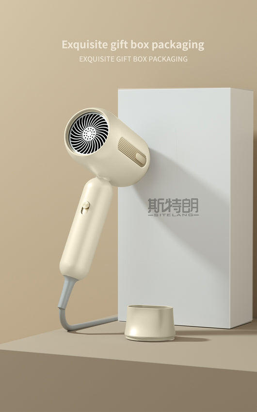 Beige 1200W hair dryer with a minimalist design, featuring a 360-degree rotating air collector nozzle and a US 110V plug. - Image 19