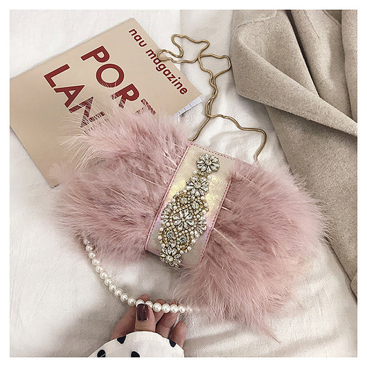 Bolso de Noche Elegante con Plumas de Avestruz y Cadena de Perlas - Image 14