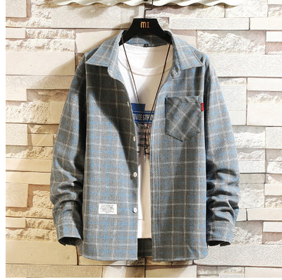 Camisa Cuadriculada Hombre Manga Larga Estilo Coreano Moderno - Image 7
