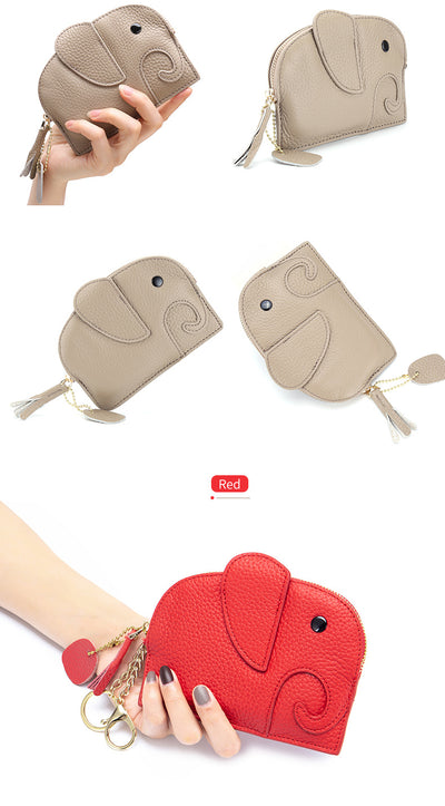 Monedero de Cuero Genuino Elefante Lindo - Cartera Mini Creativa - Image 26