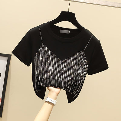 Blusa Elegante Diamante Temperamento Manga Corta Ajustada Mujer