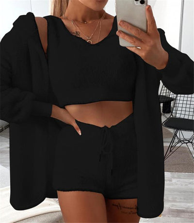 Conjunto de Pijama de Tres Piezas de Felpa Suave para Casa - Image 3