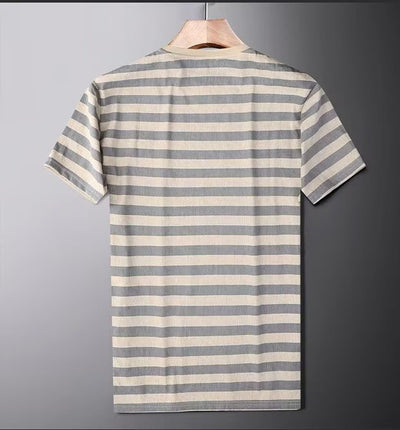 Camisa Slim Fit de Seda de Hielo con Rayas - Manga Corta Hombre - Image 11