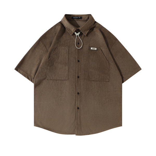 Camisa Suelta de Bolsillos y Color Sólido para Hombre