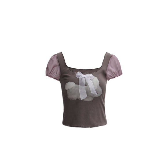 Blusa Cuadrada Y2g Hot Girl con Cuello Camisero y Estampado de Conejo