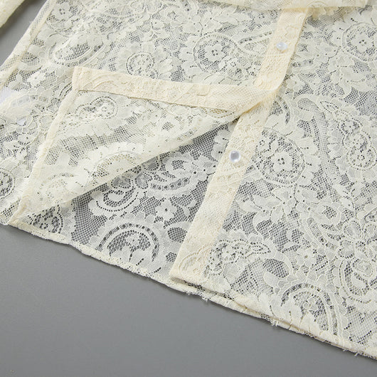 Blusa Elegante de Encaje Francés con Mangas Largas Transparentes - Image 20