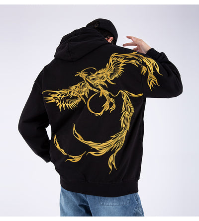 Sudadera Étnica con Capucha y Bordado de Fénix para Hombre - Image 8