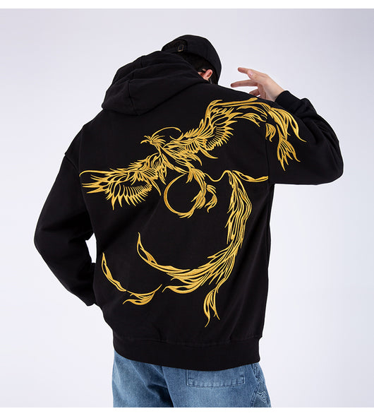 Sudadera Étnica con Capucha y Bordado de Fénix para Hombre - Image 8