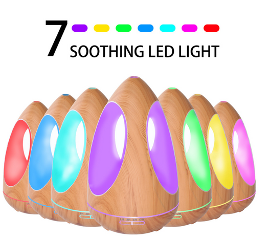 Wood grain essential oil diffuser with purple LED light and cool mist, ideal for yoga, spa, or living room. - Image 6