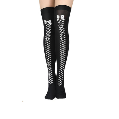 Medias Largas Hasta la Rodilla con Estampado Halloween - Telaraña, Murciélagos, Calaveras y Castillo - Image 11