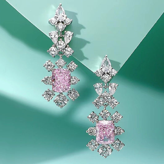 Aretes de Plata con Corte Diamante Flor de Hielo Rectangular - Image 2