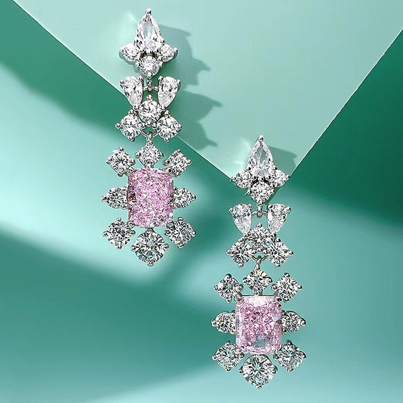 Aretes de Plata con Corte Diamante Flor de Hielo Rectangular