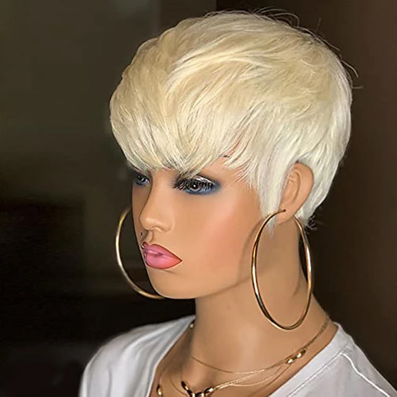 Peluca Sintética Rubia Corta Estilo Pixie para Mujer