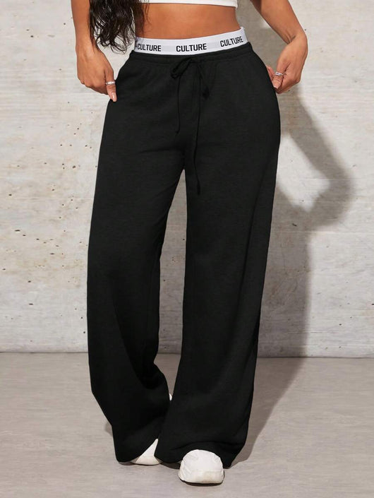 Pantalones Anchos Casual con Estampado de Letras para Mujer - Image 11