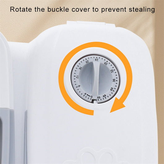 White automatic pet feeder with a pink timer dial and an embossed paw print on the lid. - Image 19
