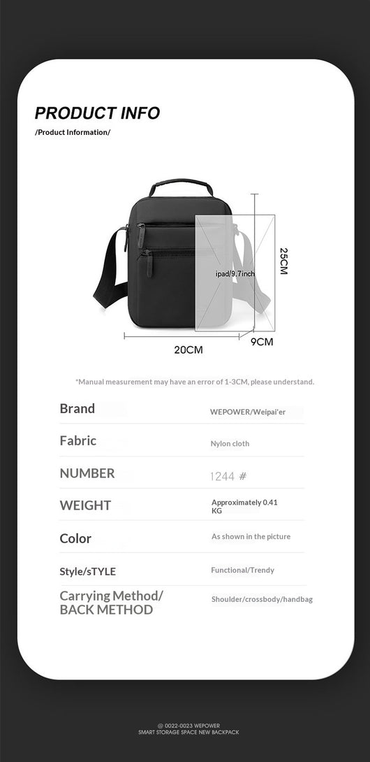 Bolsa Bandolera Impermeable para Hombre - Diseño Casual de Un Solo Hombro - Image 22