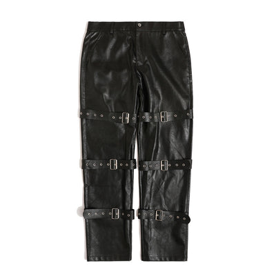 Pantalones de Cuero PU Diseño Punk para Hombre - Image 4