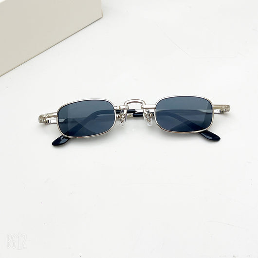 Black retro hip hop sunglasses with dark rectangular lenses and a sleek metal frame on a white background. - Image 4