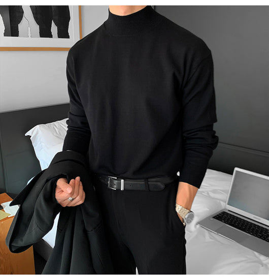 Suéter Mock Neck de Manga Larga Holgado para Hombre - Camiseta Base Casual - Image 29