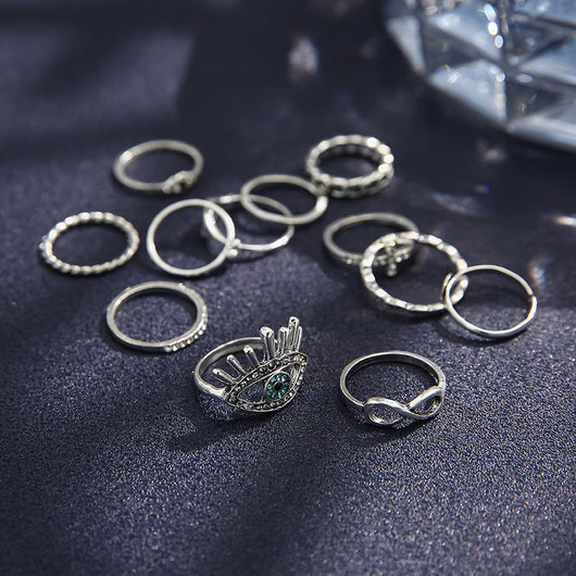 Set de 12 Anillos Articulados con Cristales Brillantes - Diseño Retro Cruzado - Image 3