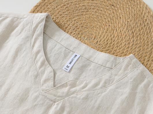 Camiseta de Lino con Cuello en V - Manga Corta Estilo Retro - Image 17