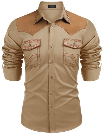 Camisa Vaquera Ajustada de Largo Medio con Combinación de Colores para Hombre - Image 12