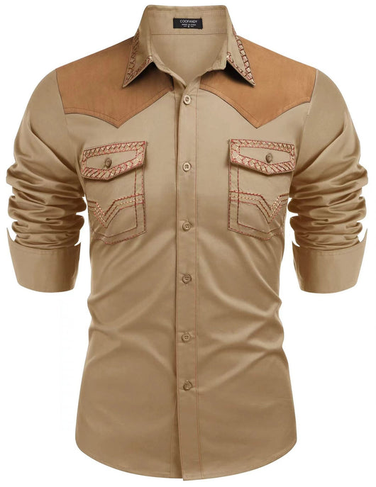 Camisa Vaquera Ajustada de Largo Medio con Combinación de Colores para Hombre - Image 12