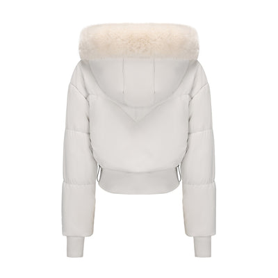 Chaqueta de Algodón Corta con Capucha y Cuello de Pelaje para Mujer - Image 13
