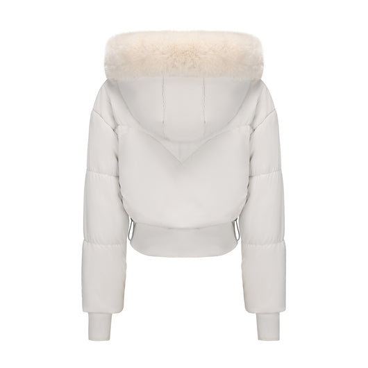 Chaqueta de Algodón Corta con Capucha y Cuello de Pelaje para Mujer - Image 13
