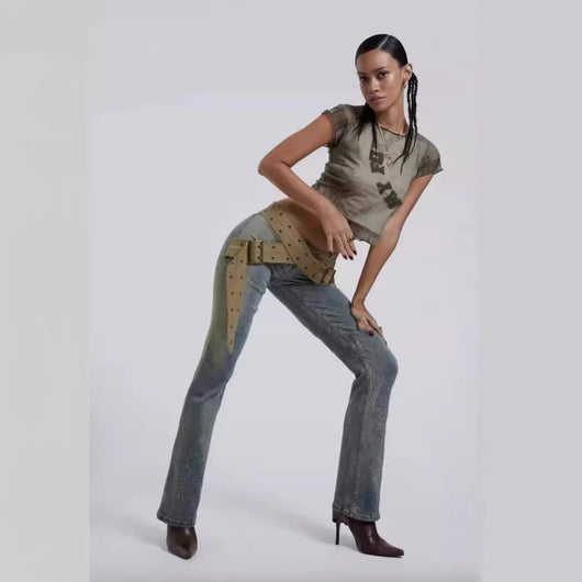 Pantalón Vaquero Cintura Baja con Cinturón de Lona y Efecto Reductor - Image 12