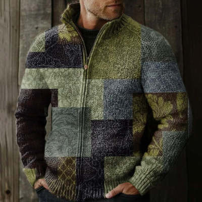 Chaqueta Casual para Hombre con Diseño de Punto Grueso e Impresión 3D