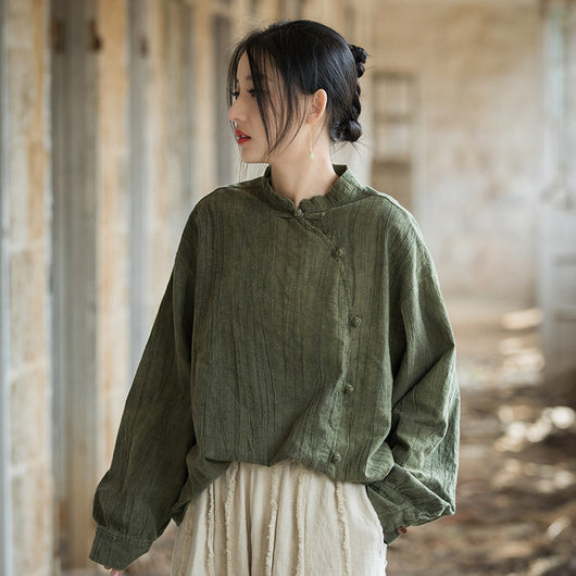 Blusa Mujer Estilo Chino Tie-Dye Lino Algodón Botones Rana Artesanal - Image 4