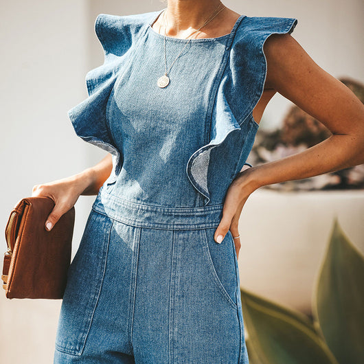 Enterizo Denim con Encaje y Volantes Ajustable - Image 11