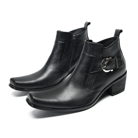 Botas Altas Casuales de Cuero para Hombre - Estilo Retro Trendy
