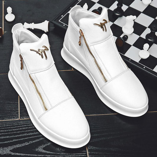 Botas Blancas de Cuero para Hombre con Doble Cierre - Estilo Casual Deportivo