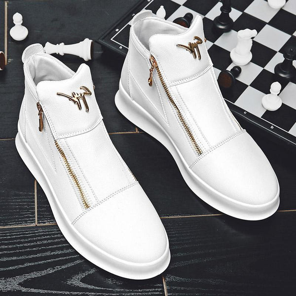 Botas Blancas de Cuero para Hombre con Doble Cierre - Estilo Casual Deportivo