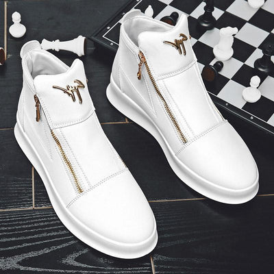 Botas Blancas de Cuero para Hombre con Doble Cierre - Estilo Casual Deportivo