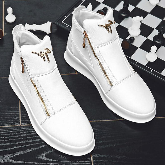 Botas Blancas de Cuero para Hombre con Doble Cierre - Estilo Casual Deportivo