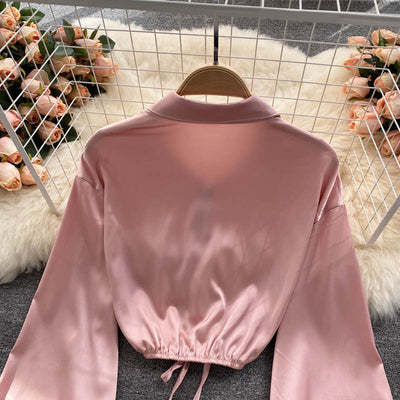 Top Crop Satinado Ajustado Estilo Cocción Ligera para Mujer - Image 17