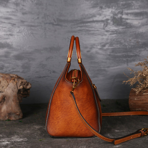 Bolso Mensajero de Cuero Genuino con Patrón Totem - Cartera Retro de Piel Natural para Mujer