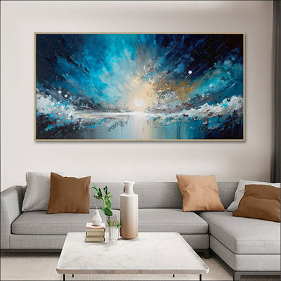 Cuadro Abstracto Cielo Estrellado Océano Azul - Lienzo Pintado a Mano para Sala de Estar - Image 4