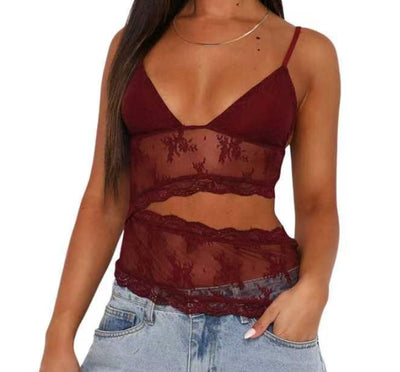 Bralette Espalda Descubierta con Encaje - Top Tirante Fino Cuello V Colores Pastel - Image 16
