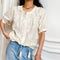 Blusa Mujer Manga Corta Estilo Francés con Bordado Elegante