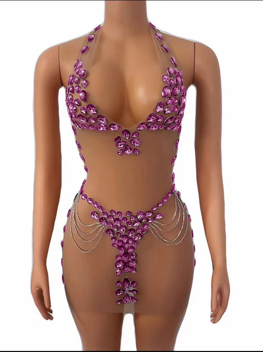 Vestido Elegante Transparente con Cristales Brillantes - Image 7