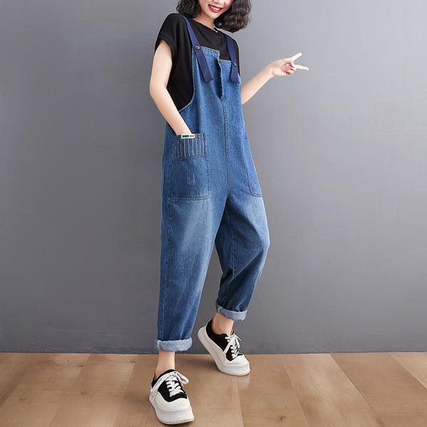 Overol Denim Suelto Retro Casual para Mujer