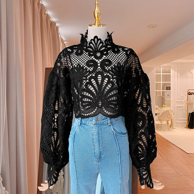 Camisa de Cuello Parado Manga Larga para Mujer