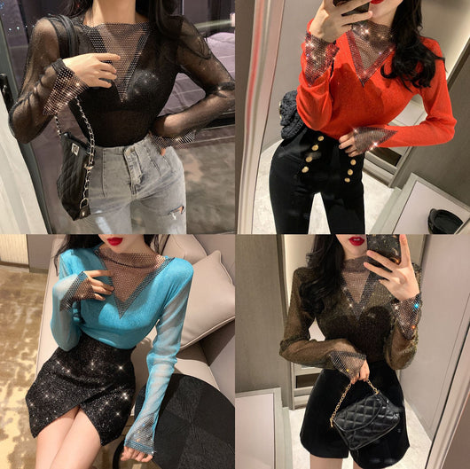Blusa de Malla de Seda Otoñal Versátil con Mangas Largas - Image 19