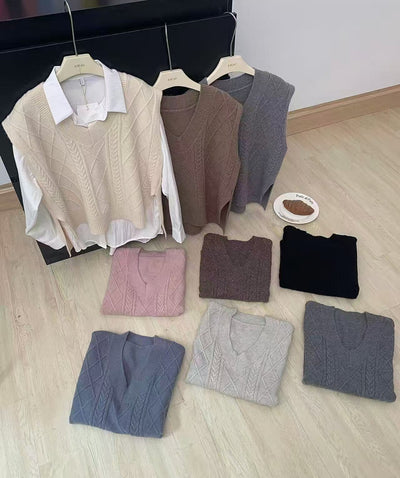 Chaleco Tejido Escote V Estilo Académico Casual para Mujer - Image 14