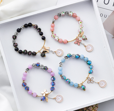 Pulsera Cristal Floral Retro - Diseño Étnico con Hoja y Reloj - Image 3
