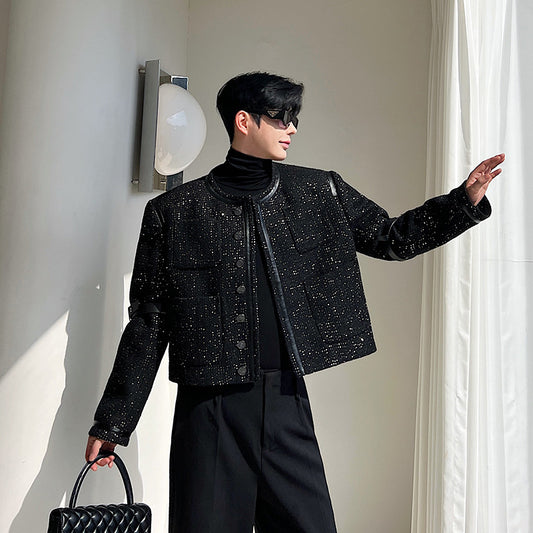 Abrigo Clásico de Cuero con Detalles de Lentejuelas y Cierre Desmontable para Hombre - Image 2